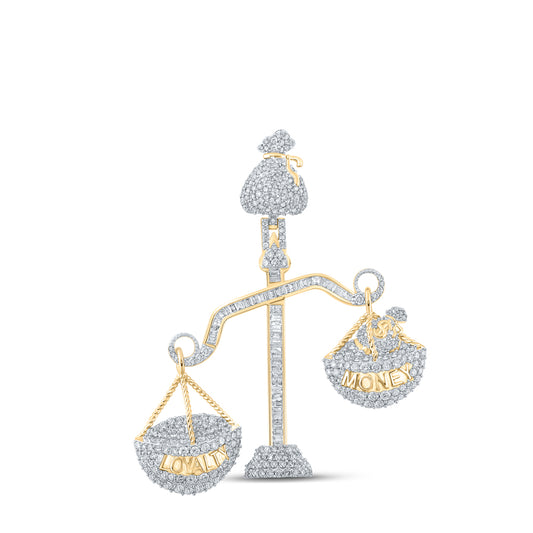 3.03 Ctw Natural Diamond Balance Scale Money Loyalty Pendant in 10k Yellow Gold