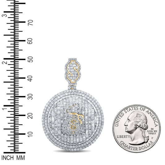 4.95 Ctw Natural Diamond Medallion Money Bag Dollar Pendant in 10k Yellow Gold