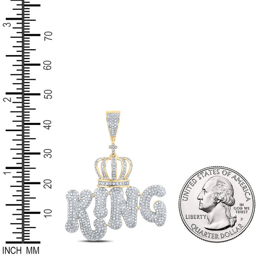 2.39 Ctw Natural Diamond Crown King Nameplate Pendant in 10k Yellow Gold
