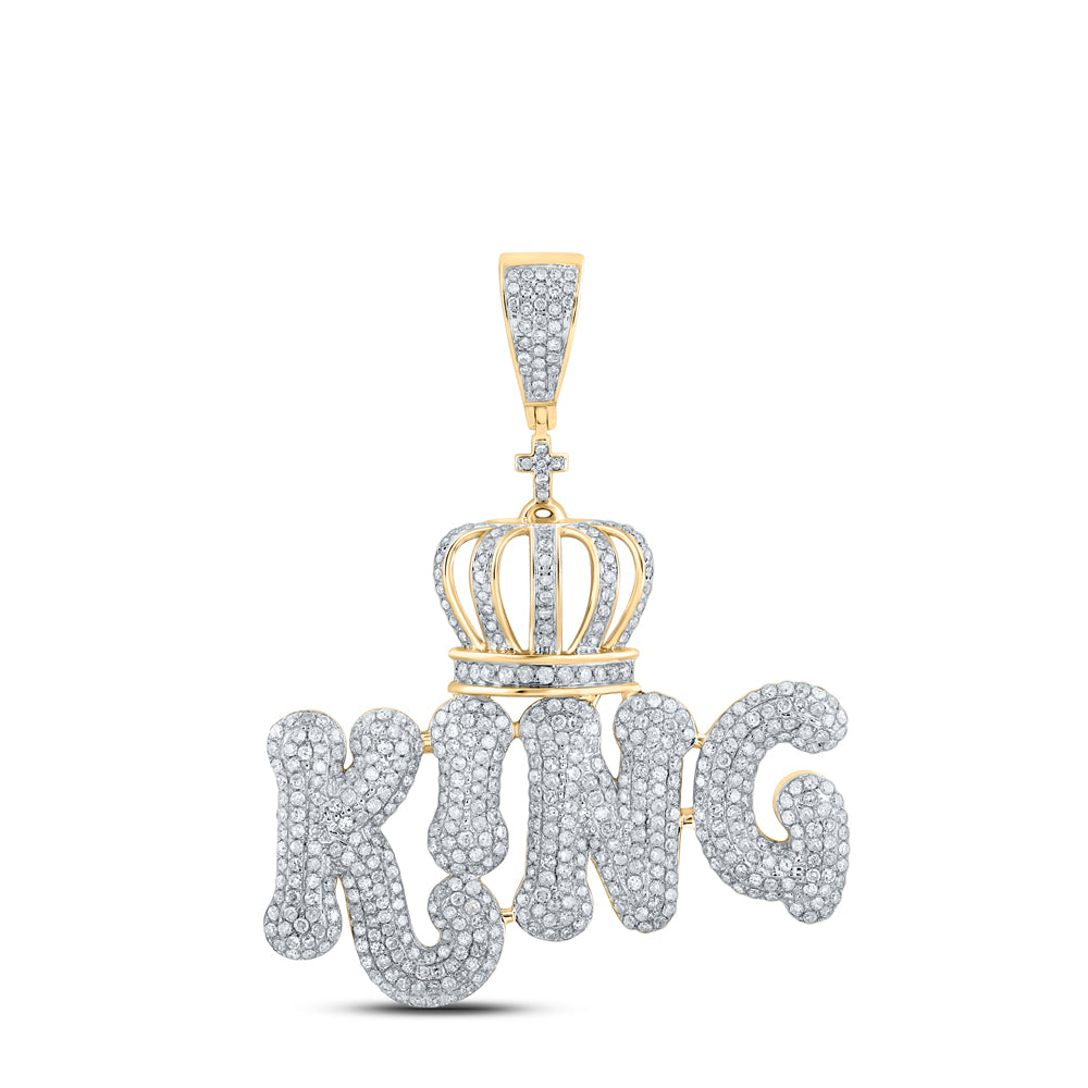 2.39 Ctw Natural Diamond Crown King Nameplate Pendant in 10k Yellow Gold