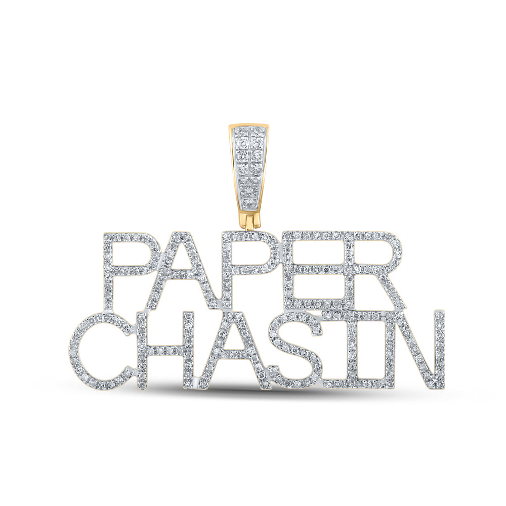 0.63 Ctw Natural Diamond PAPER CHASIN Nameplate Pendant in 10k Yellow Gold