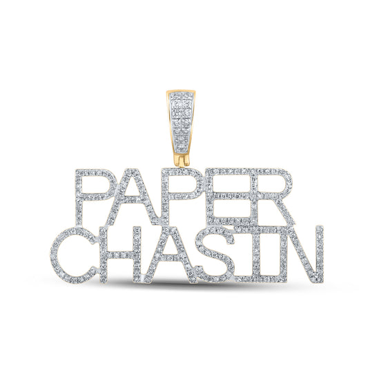 0.63 Ctw Natural Diamond PAPER CHASIN Nameplate Pendant in 10k Yellow Gold