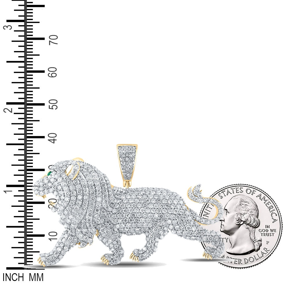 5.49 Ctw Natural Diamond Cluster Hiphop Walking Lion King Pendant in 10k Yellow Gold