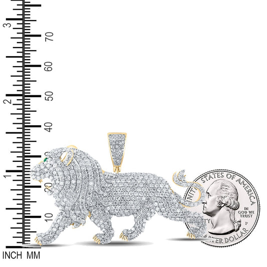 5.49 Ctw Natural Diamond Cluster Hiphop Walking Lion King Pendant in 10k Yellow Gold