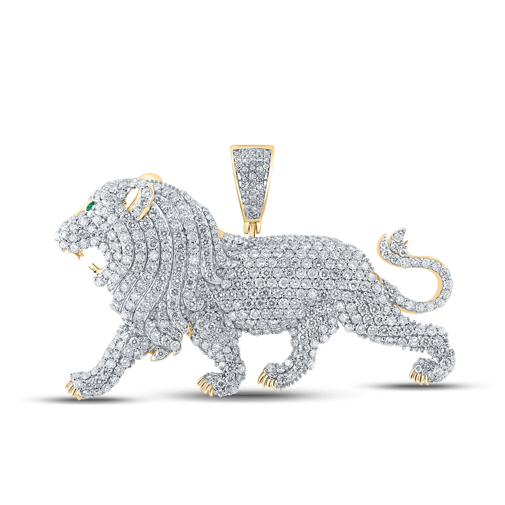 5.49 Ctw Natural Diamond Cluster Hiphop Walking Lion King Pendant in 10k Yellow Gold