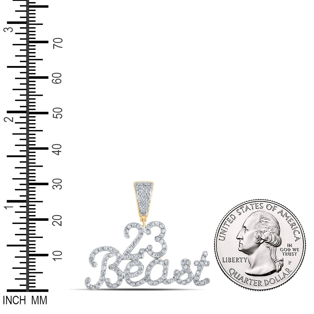 1 Ctw Natural Diamond 23 Beast Nameplate Hiphop Pendant in 10k Yellow Gold