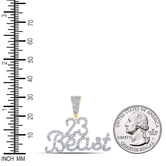 1 Ctw Natural Diamond 23 Beast Nameplate Hiphop Pendant in 10k Yellow Gold
