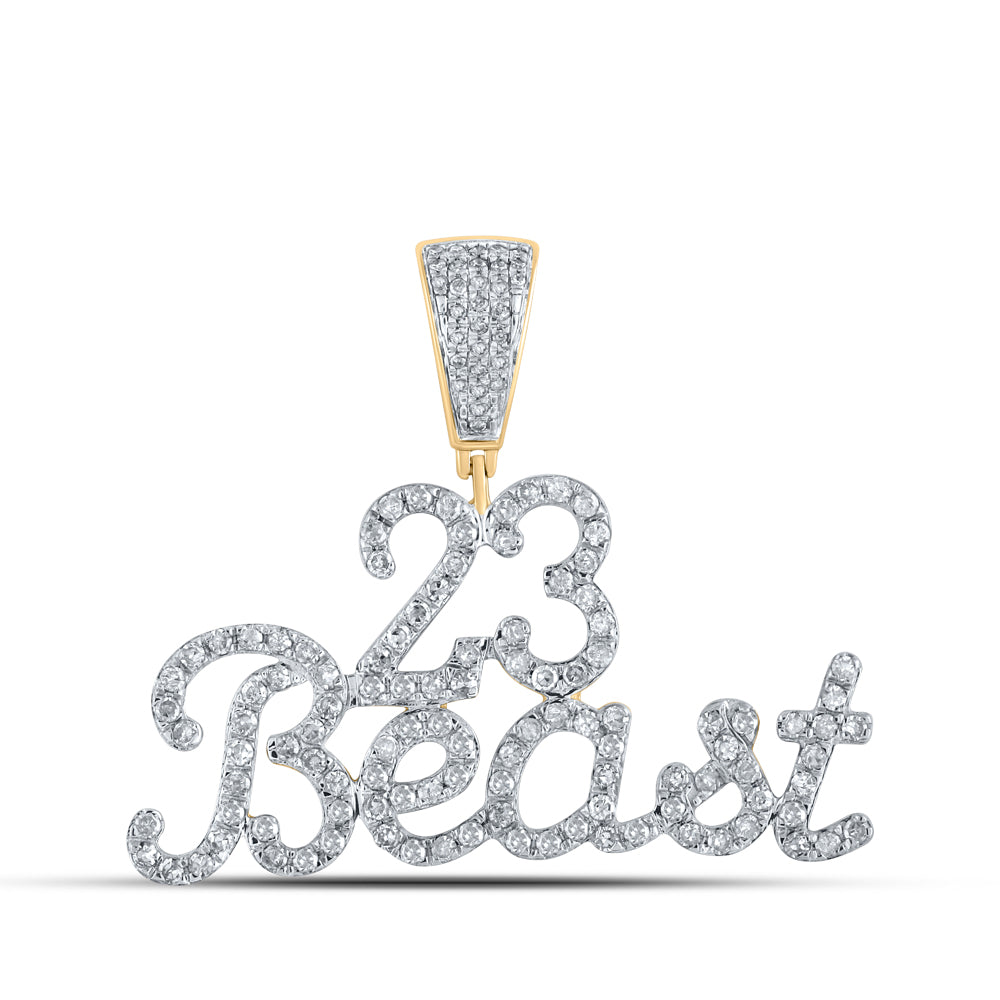 1 Ctw Natural Diamond 23 Beast Nameplate Hiphop Pendant in 10k Yellow Gold