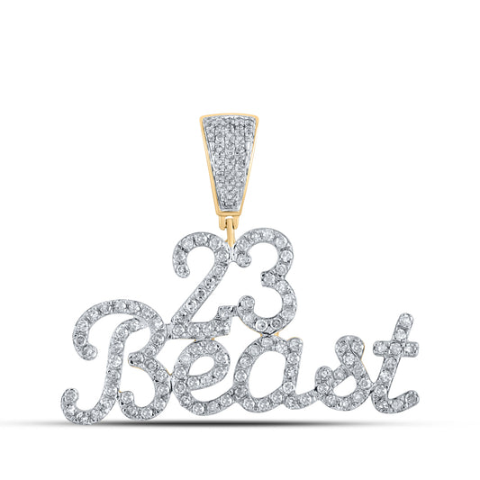 1 Ctw Natural Diamond 23 Beast Nameplate Hiphop Pendant in 10k Yellow Gold