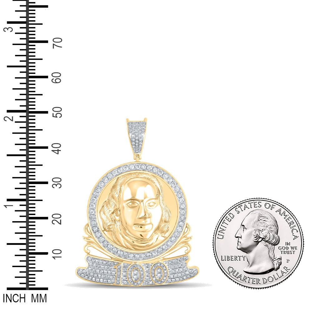 1.2 Ctw Natural Diamond 100 Hundred Money Pendant in 10k Yellow Gold