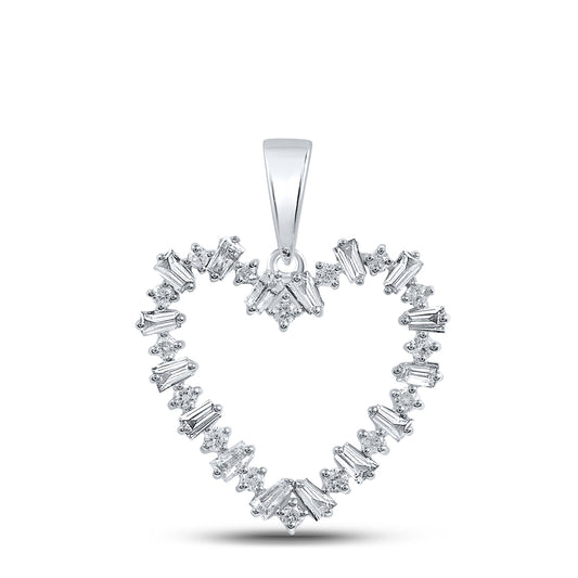 0.29 Ctw Natural Diamond Open Heart Pendant in 10k White Gold