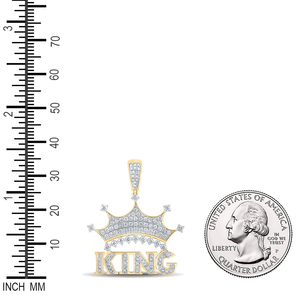 0.94 Ctw Natural Diamond Crown King Hiphop Pendant in 10k Yellow Gold