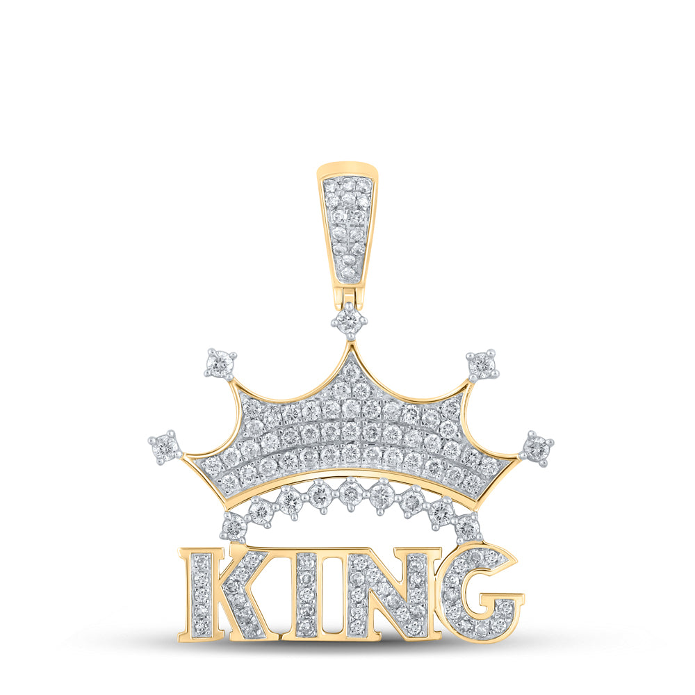 0.94 Ctw Natural Diamond Crown King Hiphop Pendant in 10k Yellow Gold