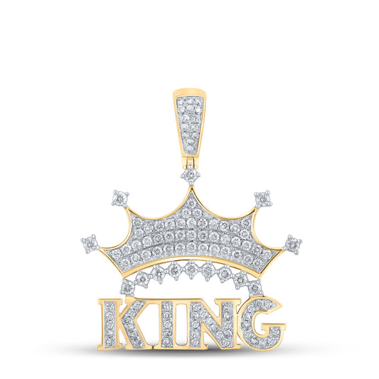 0.94 Ctw Natural Diamond Crown King Hiphop Pendant in 10k Yellow Gold