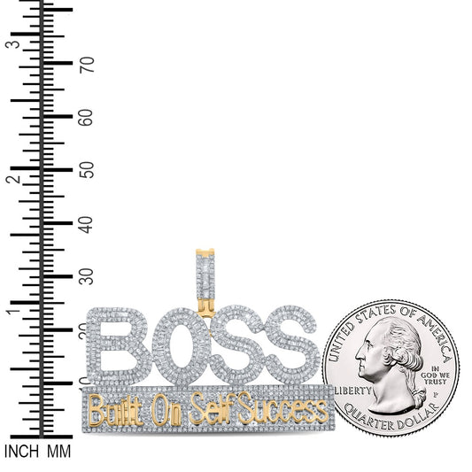 2.37 Ctw Natural Diamond BOSS Built On Self Success Nameplate Pendant in 10k Yellow Gold