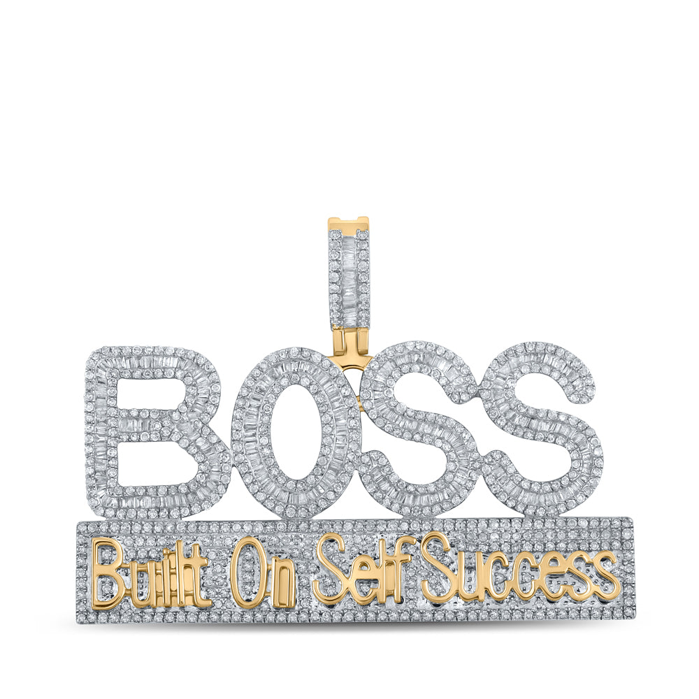 2.37 Ctw Natural Diamond BOSS Built On Self Success Nameplate Pendant in 10k Yellow Gold