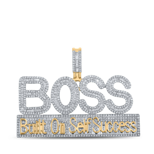 2.37 Ctw Natural Diamond BOSS Built On Self Success Nameplate Pendant in 10k Yellow Gold