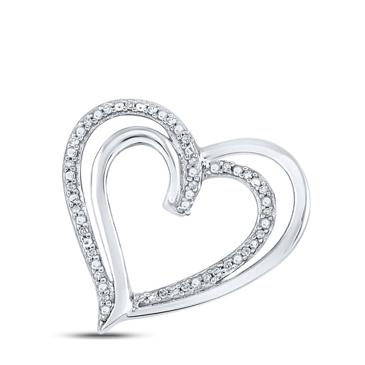 0.05 Ctw Natural Diamond Open Double Heart Pendant in Sterling Silver