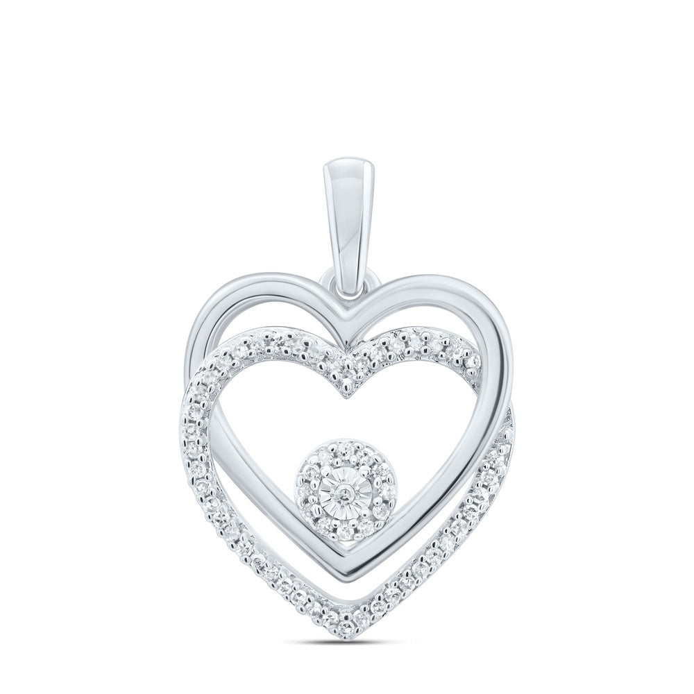 0.1 Ctw Natural Diamond Double Open Heart Pendant in Sterling Silver