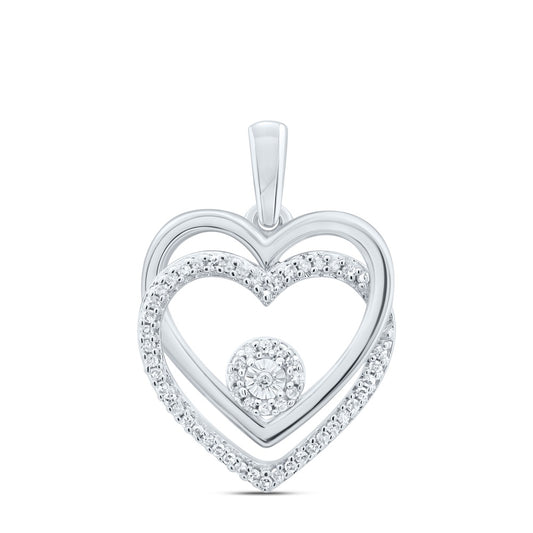 0.1 Ctw Natural Diamond Double Open Heart Pendant in Sterling Silver