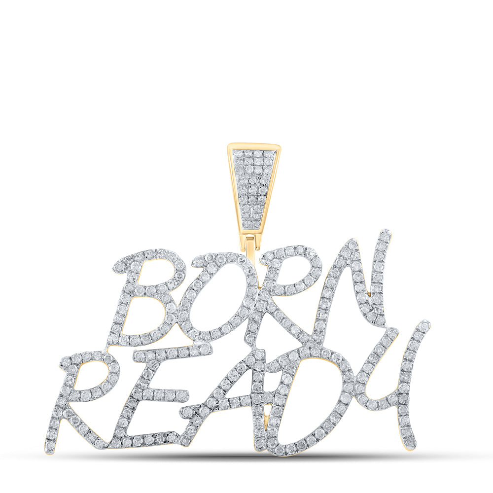 1.33 Ctw Natural Diamond BORN READY Hiphop Nameplate Pendant in 10k Yellow Gold