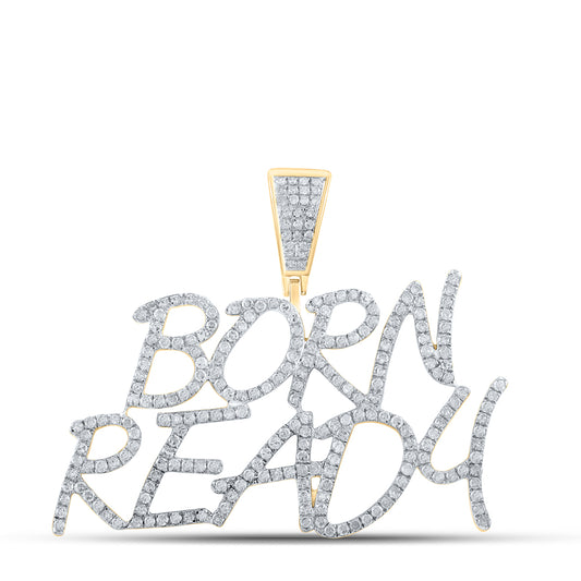 1.33 Ctw Natural Diamond BORN READY Hiphop Nameplate Pendant in 10k Yellow Gold