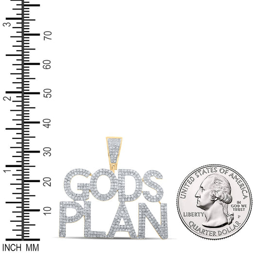 1.16 Ctw Natural Diamond GODS PLAN Hiphop Nameplate Pendant in 10k Yellow Gold