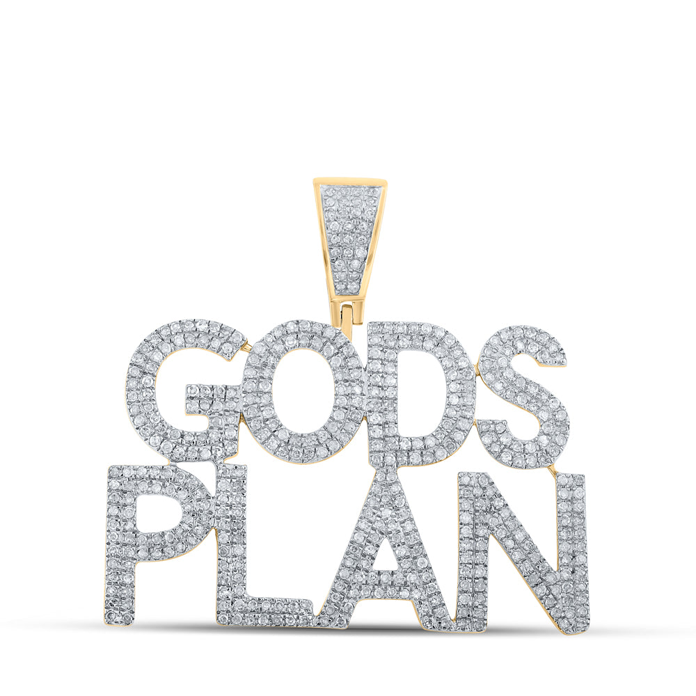1.16 Ctw Natural Diamond GODS PLAN Hiphop Nameplate Pendant in 10k Yellow Gold