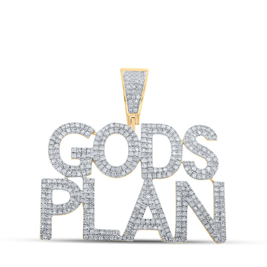 1.16 Ctw Natural Diamond GODS PLAN Hiphop Nameplate Pendant in 10k Yellow Gold