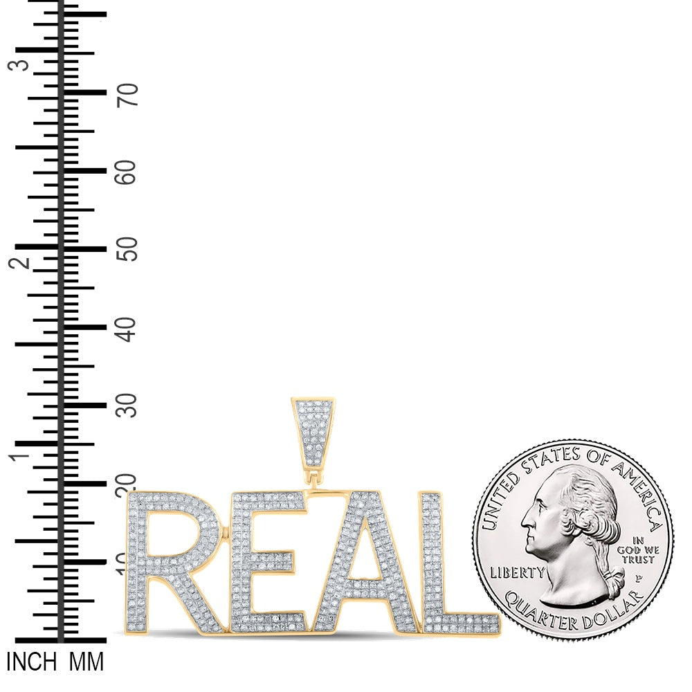 0.99 Ctw Natural Diamond Hiphop REAL Nameplate Pendant in 10k Yellow Gold