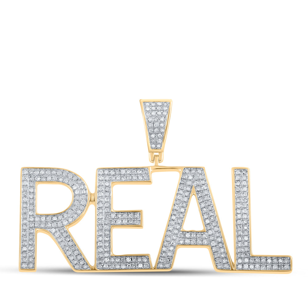 0.99 Ctw Natural Diamond Hiphop REAL Nameplate Pendant in 10k Yellow Gold