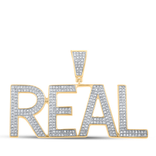 0.99 Ctw Natural Diamond Hiphop REAL Nameplate Pendant in 10k Yellow Gold