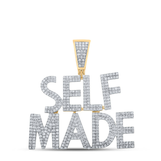 1.1 Ctw Natural Diamond Self Made Nameplate Hiphop Pendant in 10k Yellow Gold