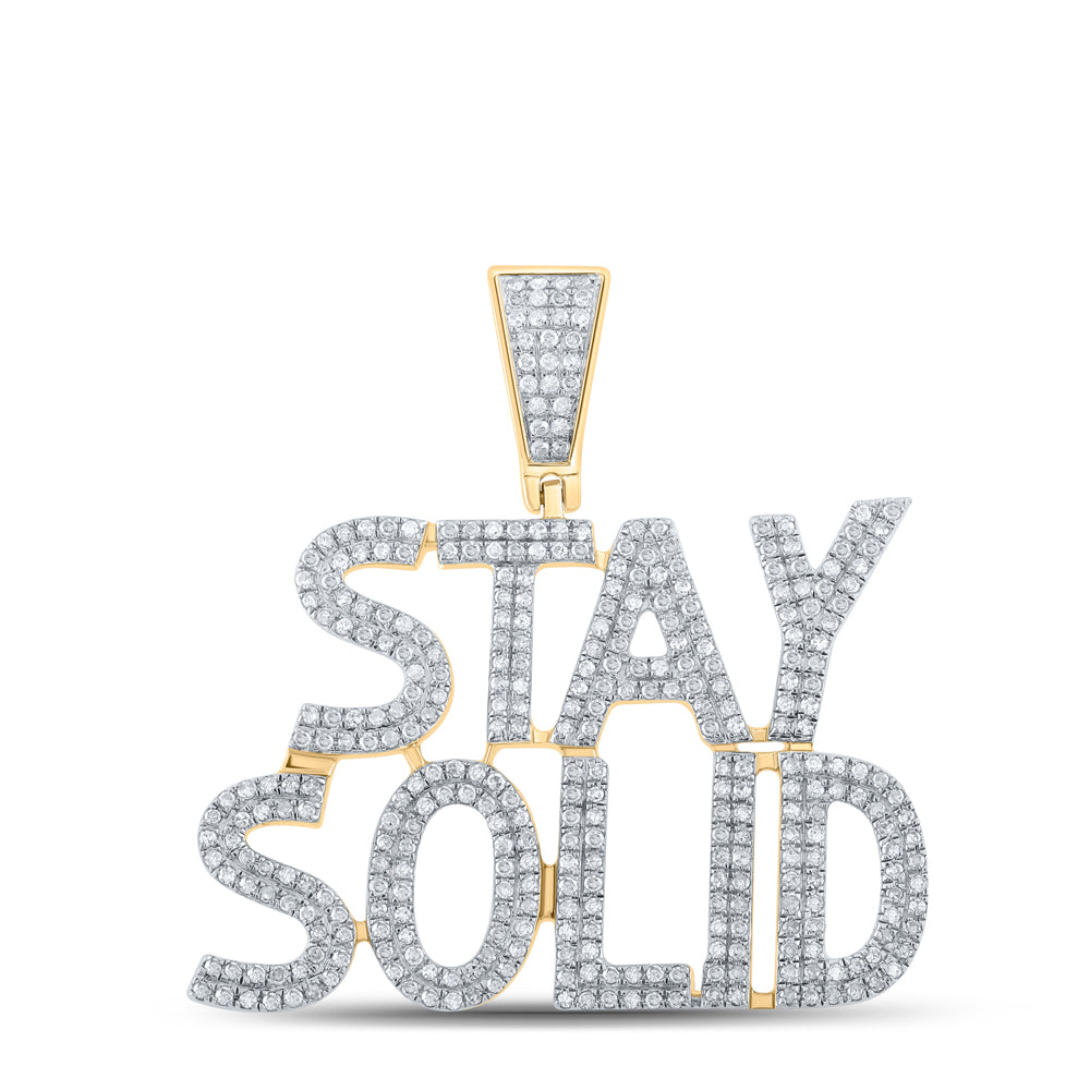 1.07 Ctw Natural Diamond Stay Solid Hiphop Nameplate Pendant in 10k Yellow Gold