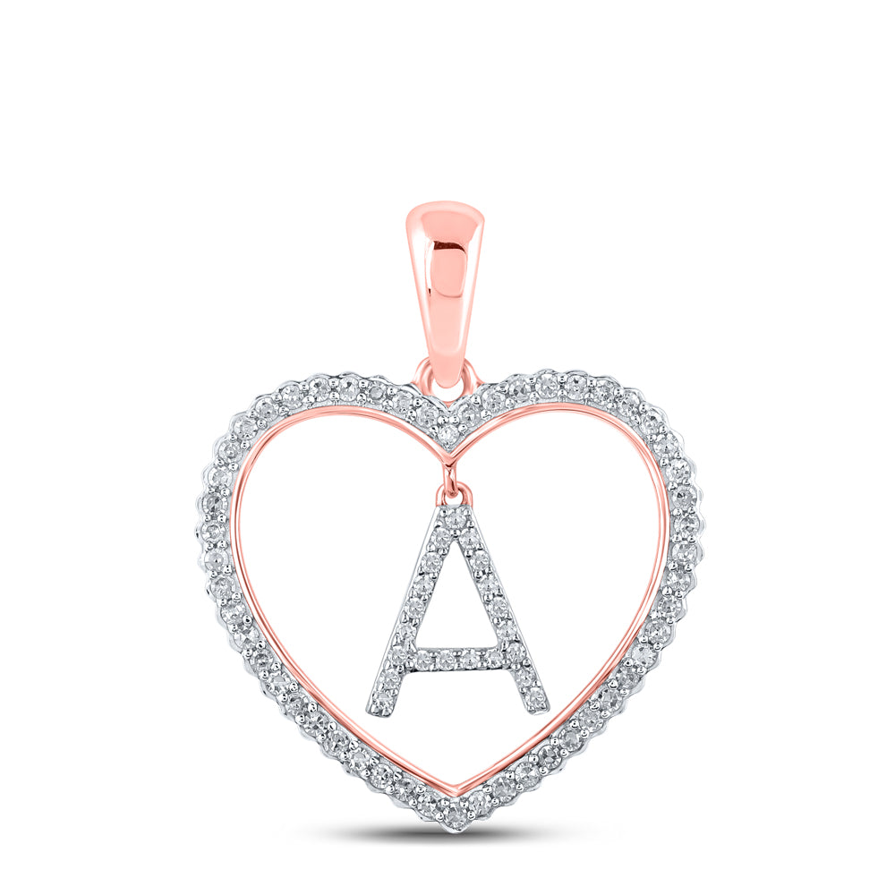 0.25 Ctw Natural Diamond Heart Dangle Initial Letter A Pendant in 10k Rose Gold