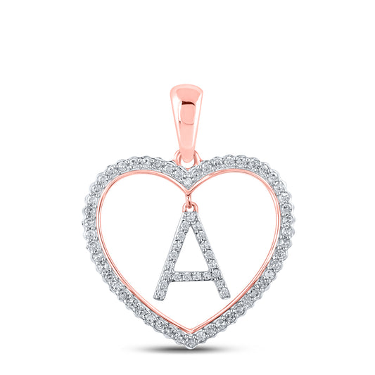 0.25 Ctw Natural Diamond Heart Dangle Initial Letter A Pendant in 10k Rose Gold