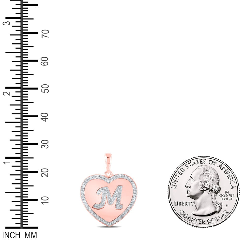 0.28 Ctw Natural Diamond Heart Initial Letter A Pendant in 10k Rose Gold