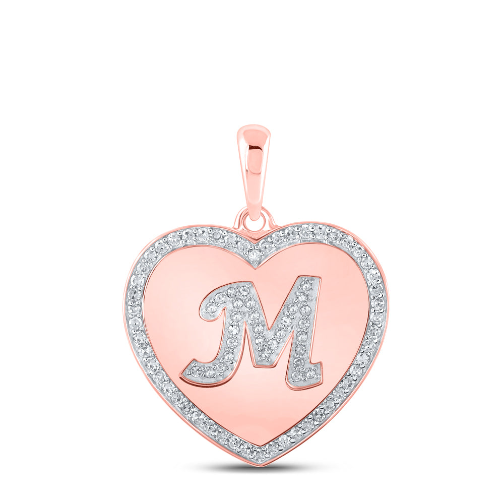 0.28 Ctw Natural Diamond Heart Initial Letter A Pendant in 10k Rose Gold