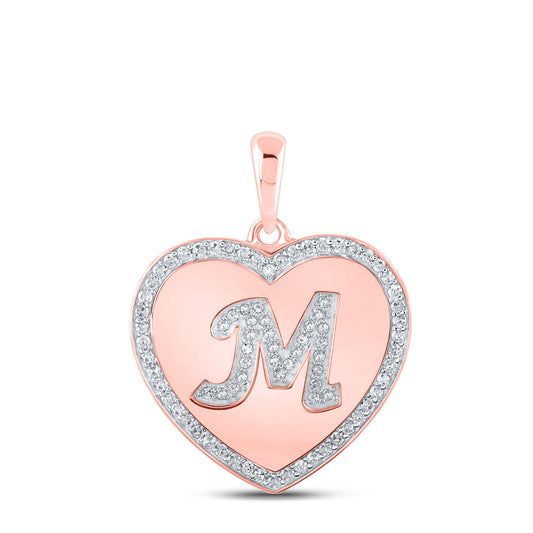 0.28 Ctw Natural Diamond Heart Initial Letter A Pendant in 10k Rose Gold