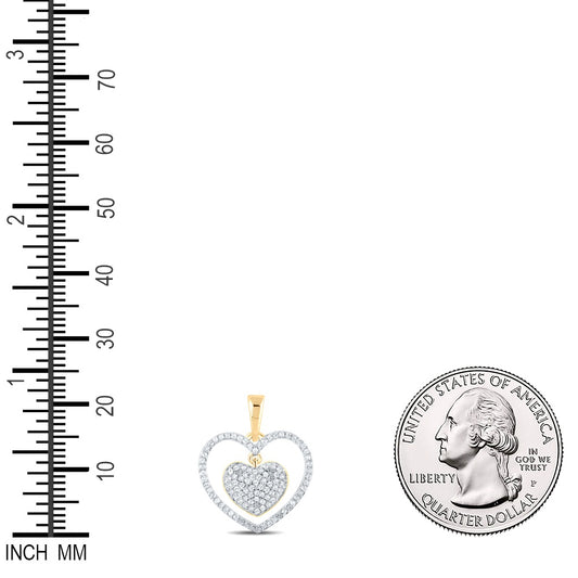 0.31 Ctw Natural Diamond Dangle Open Heart Pendant in 10k Yellow Gold