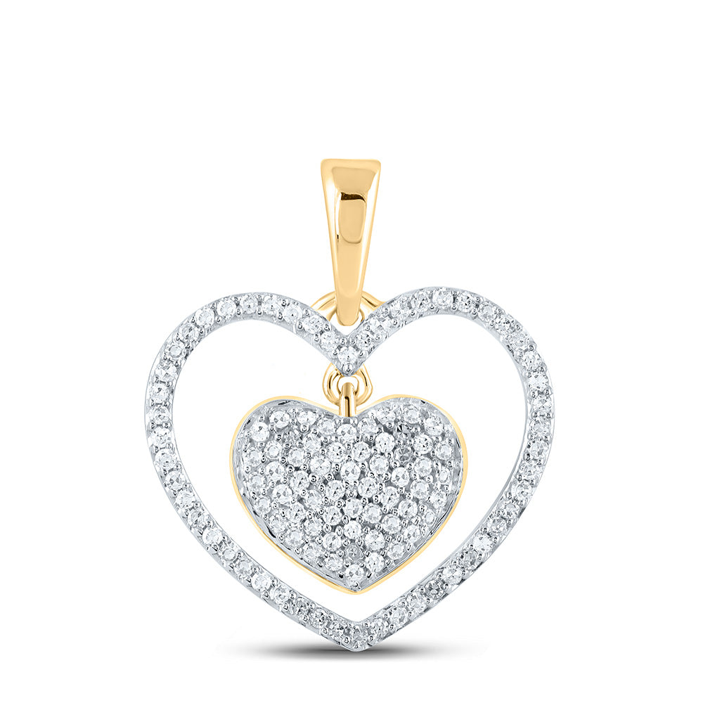 0.31 Ctw Natural Diamond Dangle Open Heart Pendant in 10k Yellow Gold