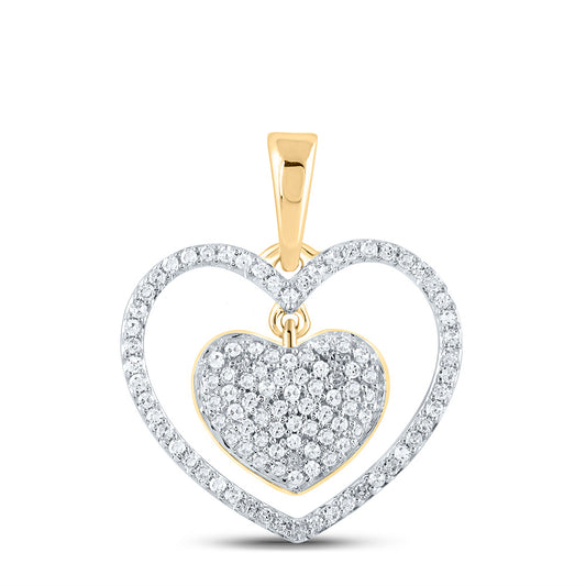 0.31 Ctw Natural Diamond Dangle Open Heart Pendant in 10k Yellow Gold