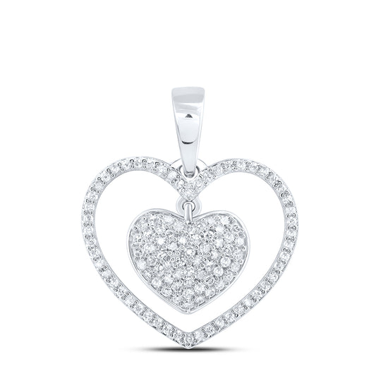 0.31 Ctw Natural Diamond Dangle Open Heart Pendant in 10k White Gold