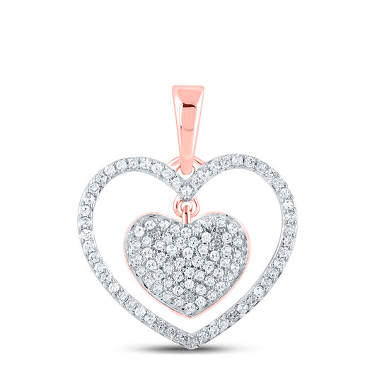 0.31 Ctw Natural Diamond Dangle Open Heart Pendant in 10k Rose Gold