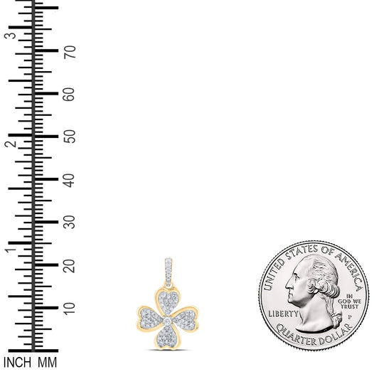 0.24 Ctw Natural Diamond Heart Clover Flower Pendant in 10k Yellow Gold