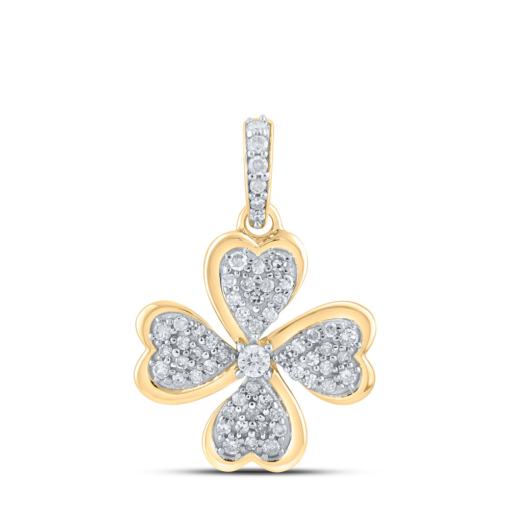 0.24 Ctw Natural Diamond Heart Clover Flower Pendant in 10k Yellow Gold