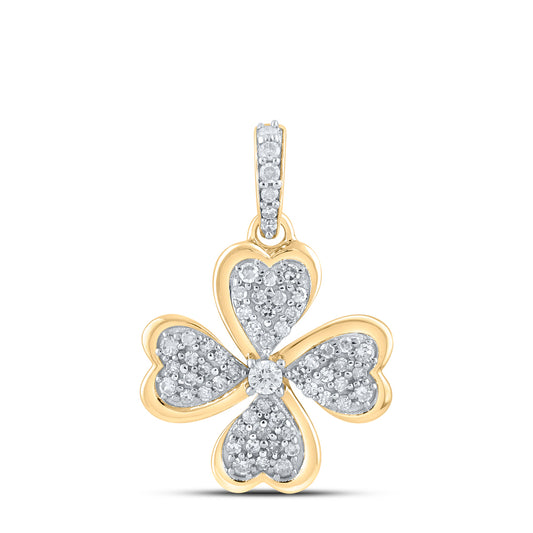 0.24 Ctw Natural Diamond Heart Clover Flower Pendant in 10k Yellow Gold