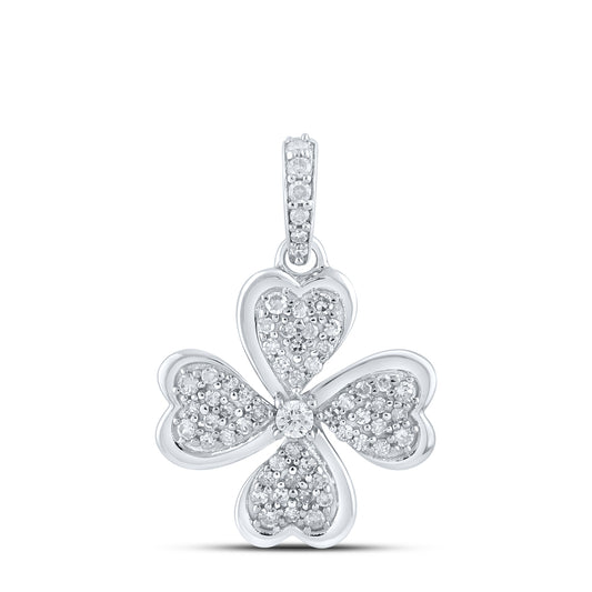 0.24 Ctw Natural Diamond Heart Clover Flower Pendant in 10k White Gold
