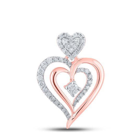 0.31 Ctw Natural Diamond Open Double Heart Pendant in 10k Rose Gold
