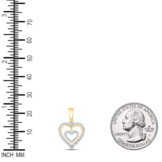 0.26 Ctw Natural Diamond Open Double Dangle Heart Pendant in 10k Yellow Gold